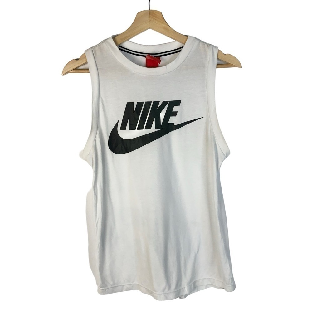 Nike White Black Logo Muscle Athletic Tank Top S